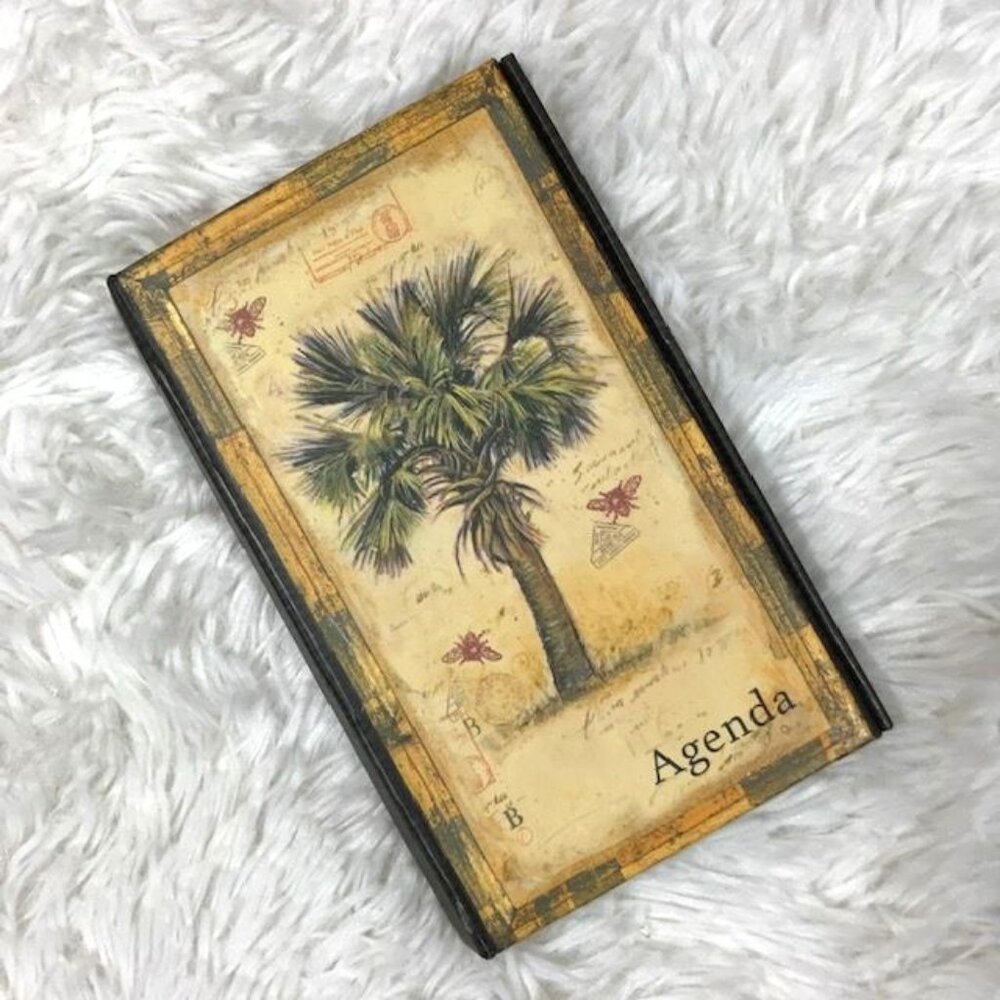 Palm Tree Travel Stamp Agenda Calendar Notes Trifold Magnetic Closure Planner